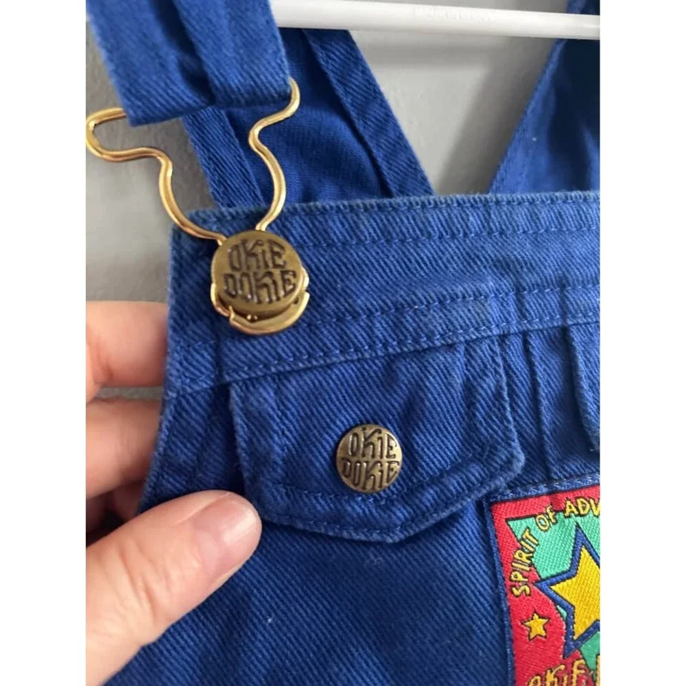 Vintage Okie Dokie 18 months  “Spirit of adventure” blue adjustable overall shor